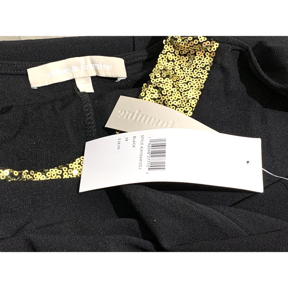 NWT Women's Chloe Jasmine Black Party Top with Gold Sequin Collar Size 26 28 3X - Picture 11 of 11
